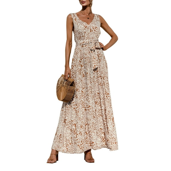 Gvmfive Women Bohemain V Neck Pocket Swing Long Dress Casual Summer Maxi Dress
