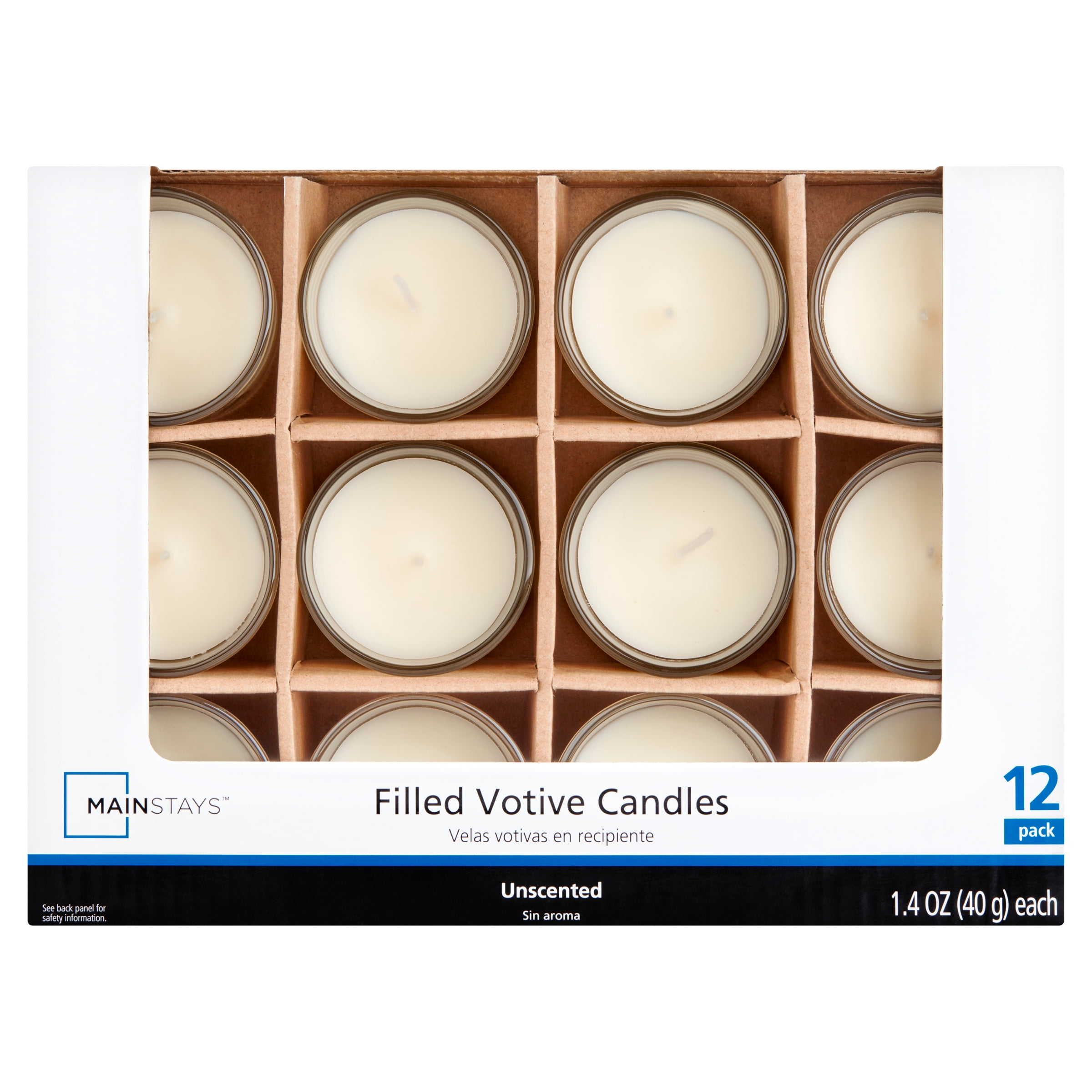 (2 pack) Mainstays Unscented Filled Votive Glass Candles, Ivory, 12-Pack