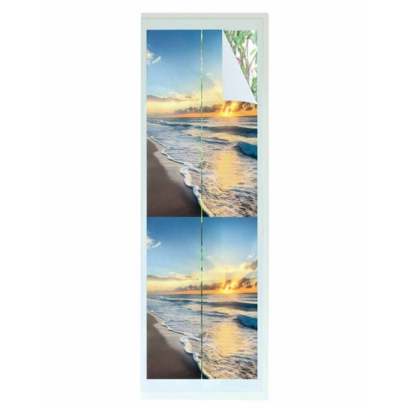 Window Privacy Film Beach Ocean Stained Glass Window Film Decorative Sun Block Window Cover Sunset Sea Waves Spray Sky Nature Landscape Window Clings Static Adhesive Sticker for Bathroom 29.5"x118"