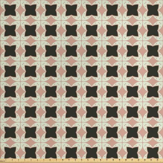 Geometric Sofa Upholstery Fabric by the Yard, Pastel Butterfly Inspired Abstract Elements Gird with Dots, Decorative Fabric for DIY and Home Accents, Pale Salmon Pale Green by Ambesonne