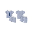 thumbnail image 2 of BemeyourBBs Baby Boys First Birthday Outfits One Years Old Birthday Clothes Waffle Knit Number Embroidery Striped Short Sleeve TShirt Tops and Shorts Set, 2 of 9