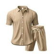 thumbnail image 5 of BinBiL Men's 2 Piece Vertical Striped Textured Outfits Summer Casual Button Down Shirts and Shorts Matching Sets Khaki L(L), 5 of 9
