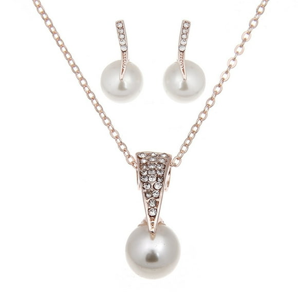 Pearl Necklace Fashion Trend Jewelry Pearl Exquisite Diamonds Ladies Necklace Earrings Set