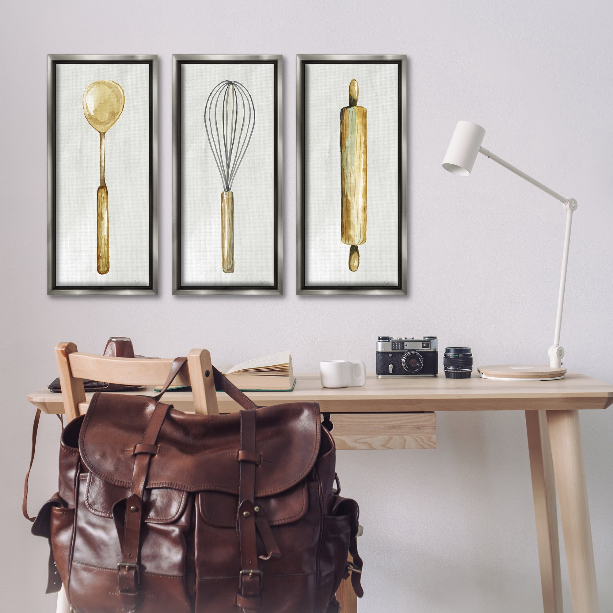 Stupell Industries Traditional Kitchen Utensils Food & Beverage Painting Gray Floater Framed Canvas Art Print Wall Art, 11 x 25, Set of 3