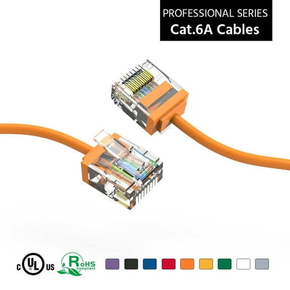 ACCL 10Ft Cat6A UTP Super-Slim Ethernet Network Cable 32AWG Orange, 1 Pack