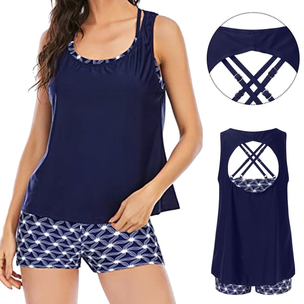MKLEKYY Trajes De Baño Mujer Curvy Women Tankini Swimsuits For Women 3 Piece Bathing Suits Swim Tank Top With Boy Shorts And Bra Swimwear