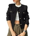 thumbnail image 1 of Chaqueta Blazer Corta para Mujer, Sin Cuello, con Botones, Estilo Casual de Negocios, Ideal para Otoño e Invierno. Negro M, 1 of 9