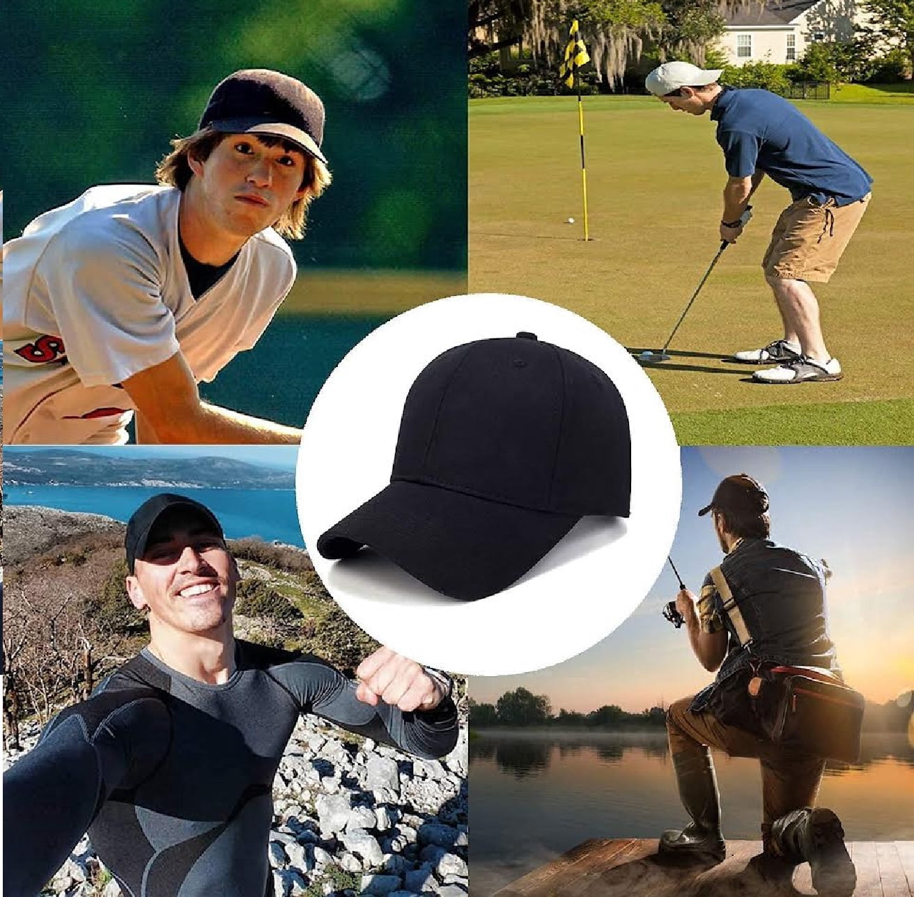 Solid Black Baseball Cap Hat with Adjustable Buckle Back, Unisex (Pack of 3) with 30 Assorted Iron On Patches