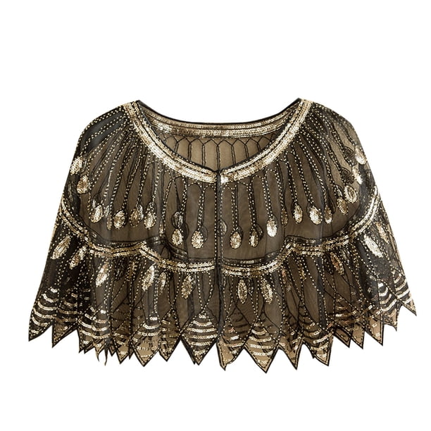 Chal retro de malla con lentejuelas y abalorios para mujer - Poliéster, talla única, 46 cm de largo - 90-190 lb