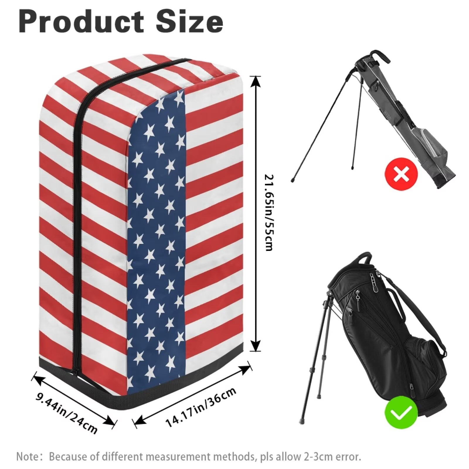 Chririnla American Flag Stars Portable Golf Bag Dust Cover Club Protection Cape with Snap Button & Zipper Waterproof & Dustproof for All Weather