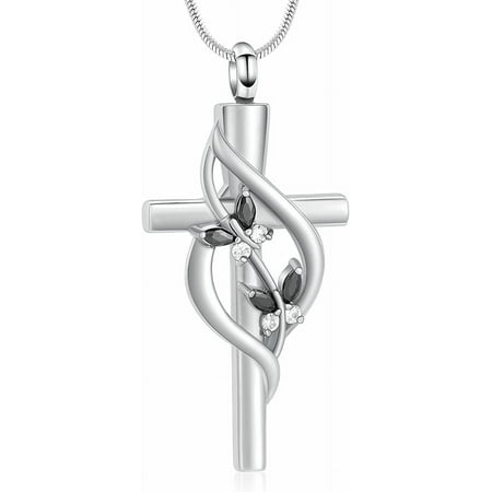 Cross Cremation Jewelry for Ashes - Urn Necklace Double Cross Religious Memorial Urn Locket for Loved One Ashes Funeral Keepsake Pendant Stainless Steel Cross Urn Pendant