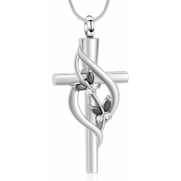 Cross Cremation Jewelry for Ashes - Urn Necklace Double Cross Religious Memorial Urn Locket for Loved One Ashes Funeral Keepsake Pendant Stainless Steel Cross Urn Pendant
