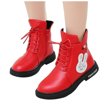 

Povozer Girls Ankle Boots Combat Boots for Girls Winter Warm Boots(Red 9.5-10 Years)