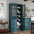 thumbnail image 4 of Palace Imports 100% Solid Wood 32" Pantry Cabinet with Solid, Frosted Glass Doors and Adjustable Shelves, Teal Blue, 4 of 5