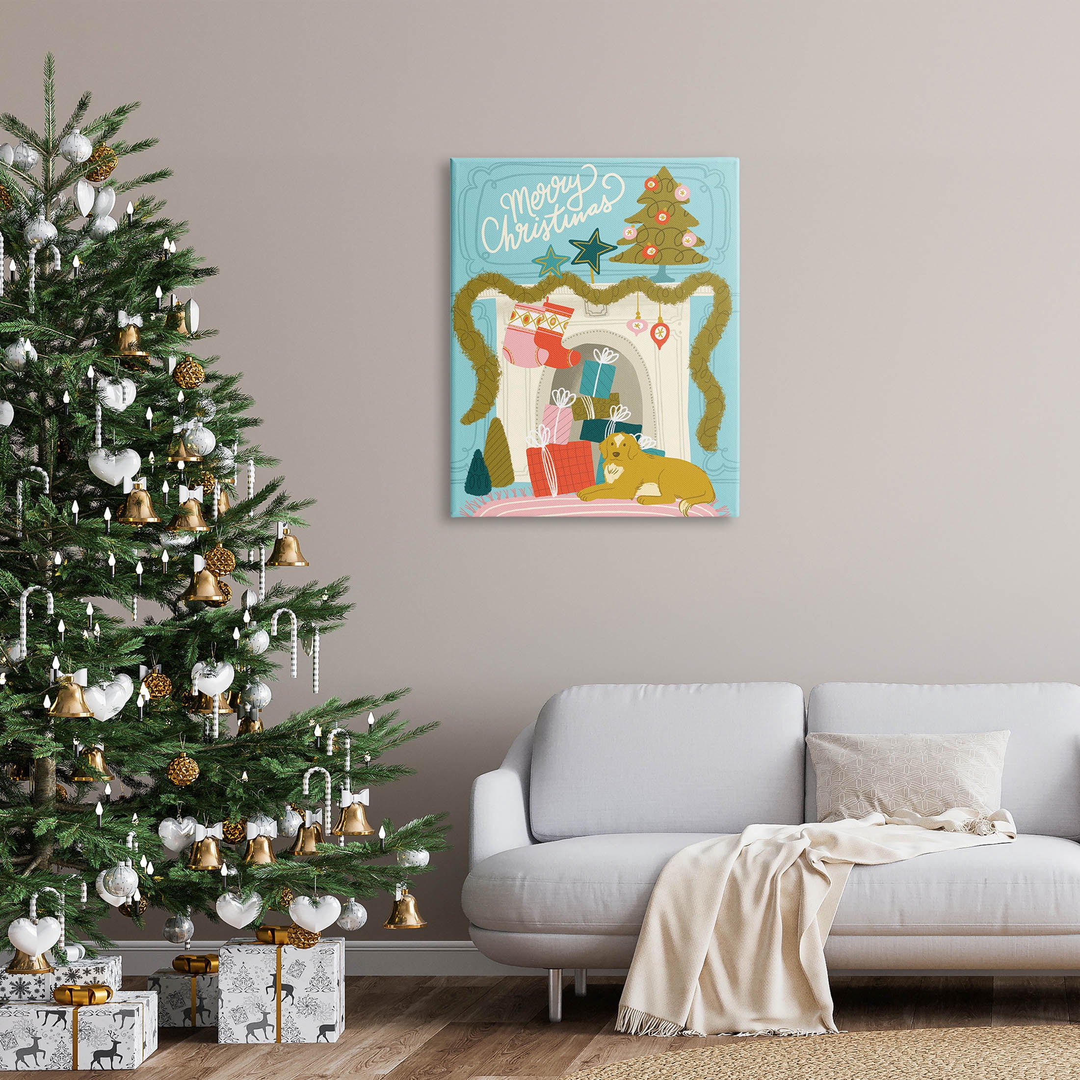 Stupell Industries Whimsical Fireplace Merry Christmas Graphic Art Gallery Wrapped Canvas Print Wall Art, Design by Kristina Hultkrantz