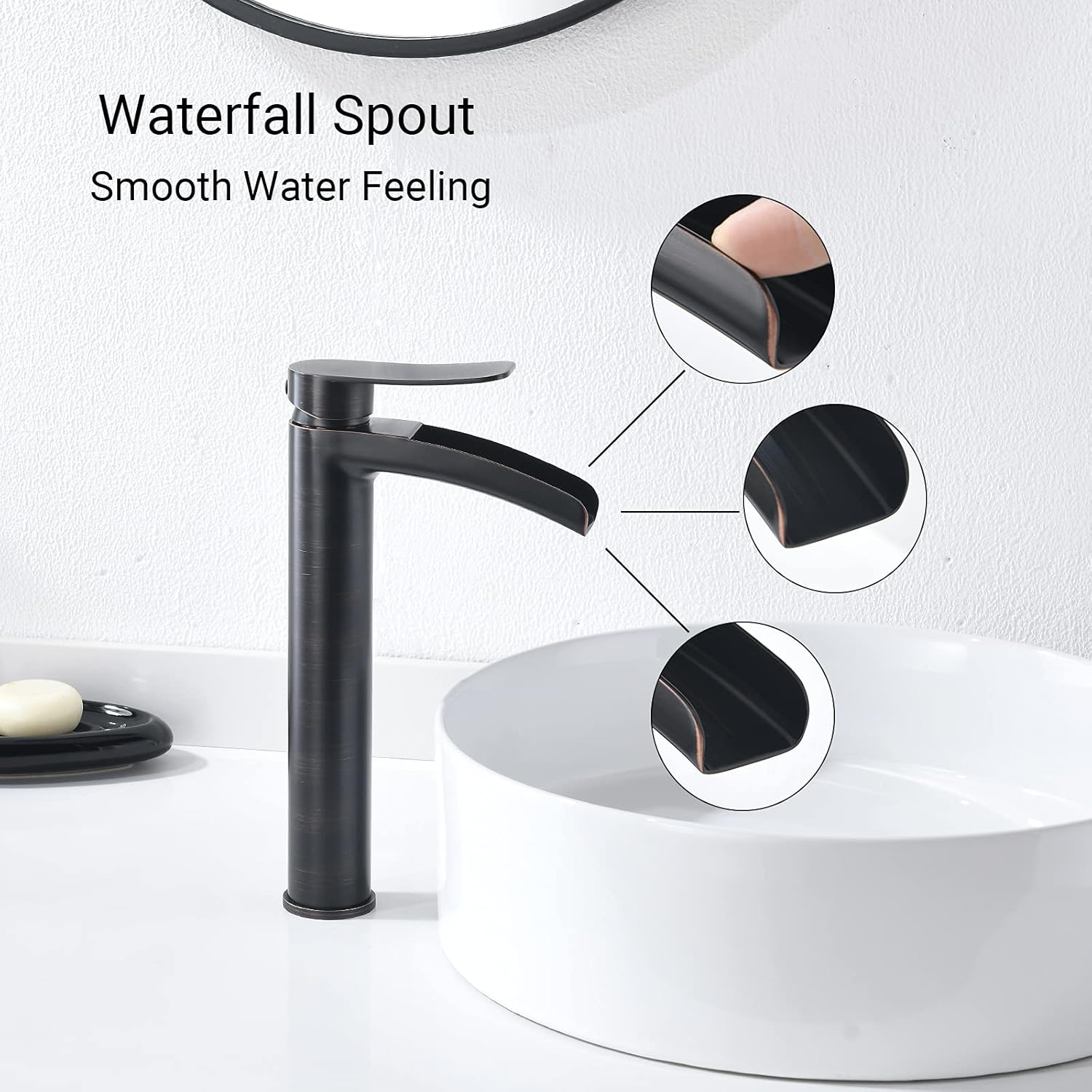 Tall Bathroom Vessel Sink Faucet, Single Hole Single Handle Waterfall Oil Rubbed Bronze Bathroom Faucet, with Metal Pop Up Drain and Water Supply Lines