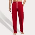 thumbnail image 2 of CharmCyan Men's Loose Casual Multi-pocket Work Pants, Youth Stretch Waist Drawstring Pants Red M, 2 of 2