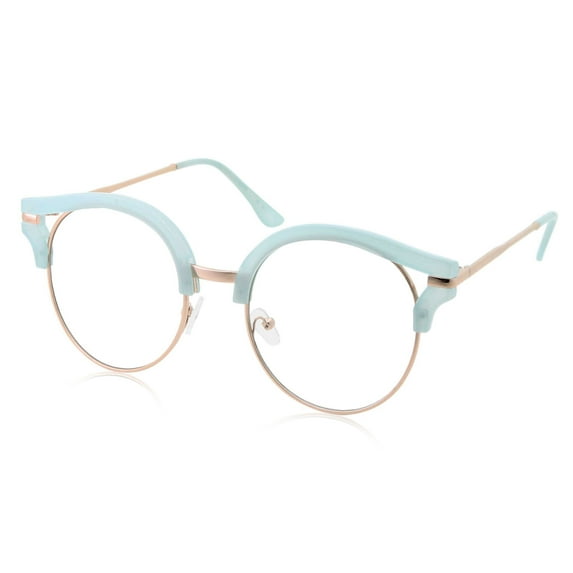 grinderPUNCH Cat Eye Trendy Round Metal Frame Clear Adult Glasses for Womens, Blue