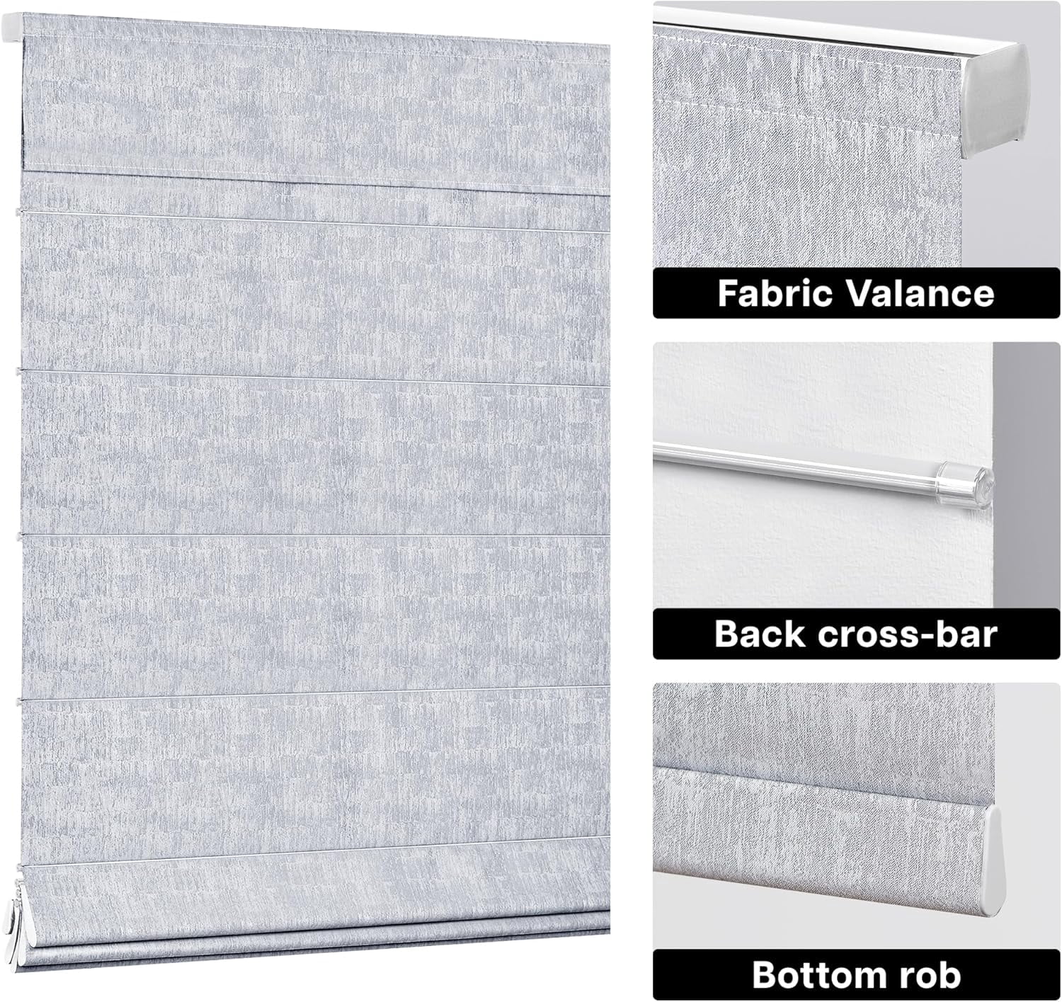 LazBlinds Cordless Roman Shades for Windows, Blackout Room Darkening Thermal Insulated Window Blinds, Lightweight Fabric Blinds for Indoor Windows, 35" W x 48" H, Light Grey
