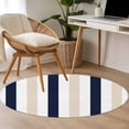 thumbnail image 5 of Beige Navy Blue Striped Large Area Rugs for Bedroom Living Room, Soft Non Slip Carpet Bedside Rug, Farmhouse Stripe Art Round Floor Cover Kitchen Accent Rug 3' for Dining Room/Office, 5 of 9