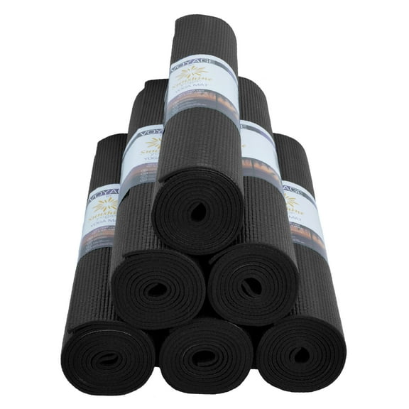Sunshine Yoga Voyage Yoga Mats - Bulk 6 Pack - (72" x 24" x 5mm) - Easy to Clean - Tear Resistant - Thick (Black)