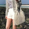 thumbnail image 3 of Aesthetic Tote Bag Exquisite Woven Pattern Large Capacity Hollow Out Handmade Double Handle Daily Collocation Ladies Cut-Out Handbag Shopping Bag for Travel, 3 of 11