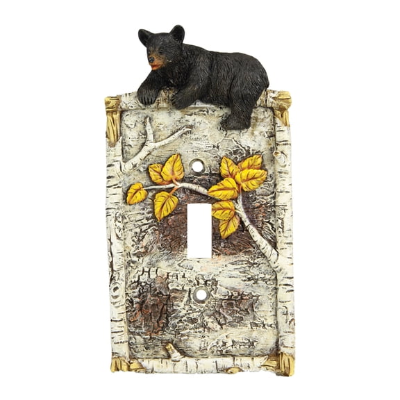 Rivers Edge Products Standard Light Switch Cover Plate, Single Toggle Switch, Poly-Resin Wall Plate Cover, Hand-Painted Decorative Wall Switch Plate, Screws Included, Birch Bear