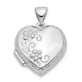 thumbnail image 1 of Médaillon Floral Réversible en Forme de Cœur en Or Blanc 14k Poli Gravable pour 2 photos, 1 of 4