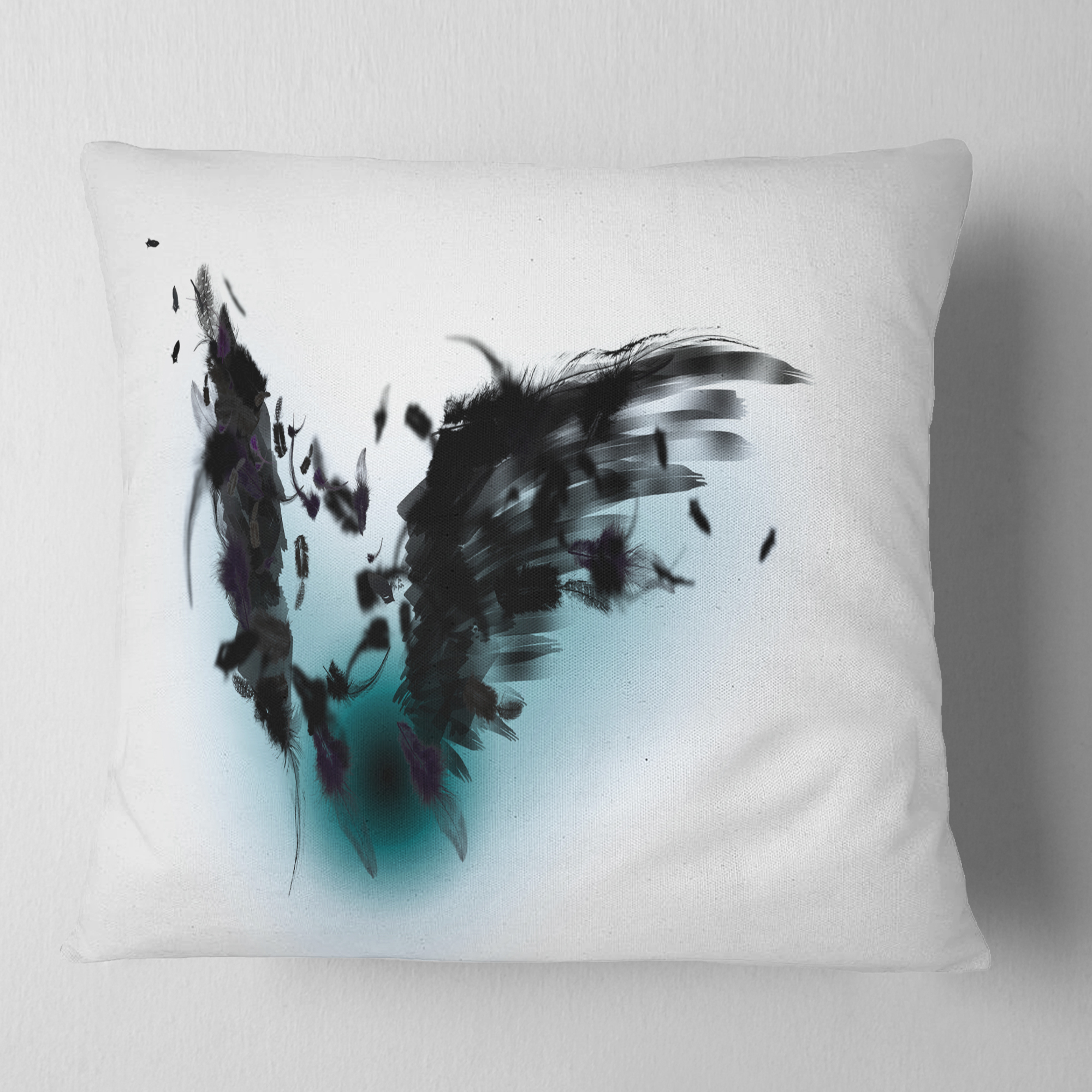 Designart Black Wings - Abstract Throw Pillow - 16x16