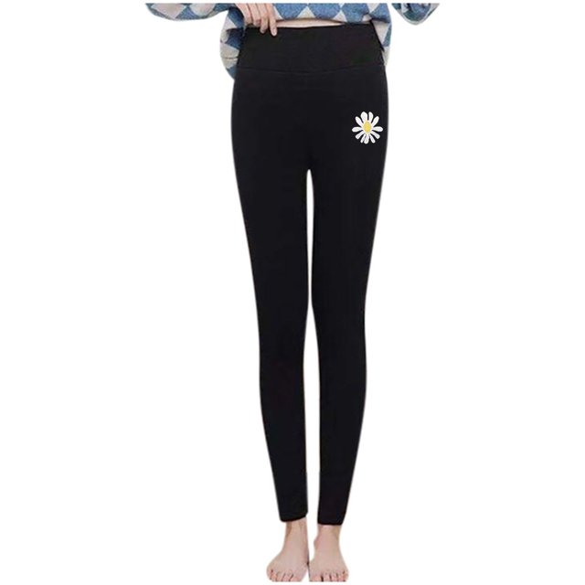 Leggings Gibobby de algodón para mujer Cintura alta Pantalones de terciopelo Cálido invierno Negro XL