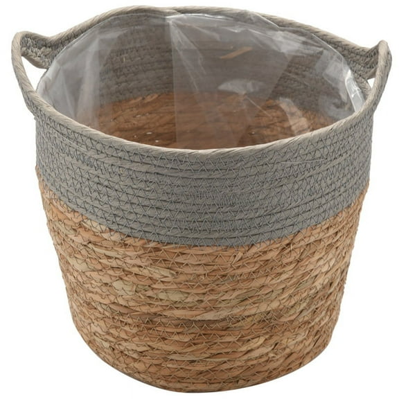 Foldable Natural Straw Woven Flower Pot Woven Basket Home Decor, B