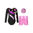 thumbnail image 2 of TiaoBug Kids Girls Gymnastic Dance Outfits Long Sleeve Leotard Workout Bodysuit with Shorts Tumbling Tracksuit Pink 14, 2 of 7