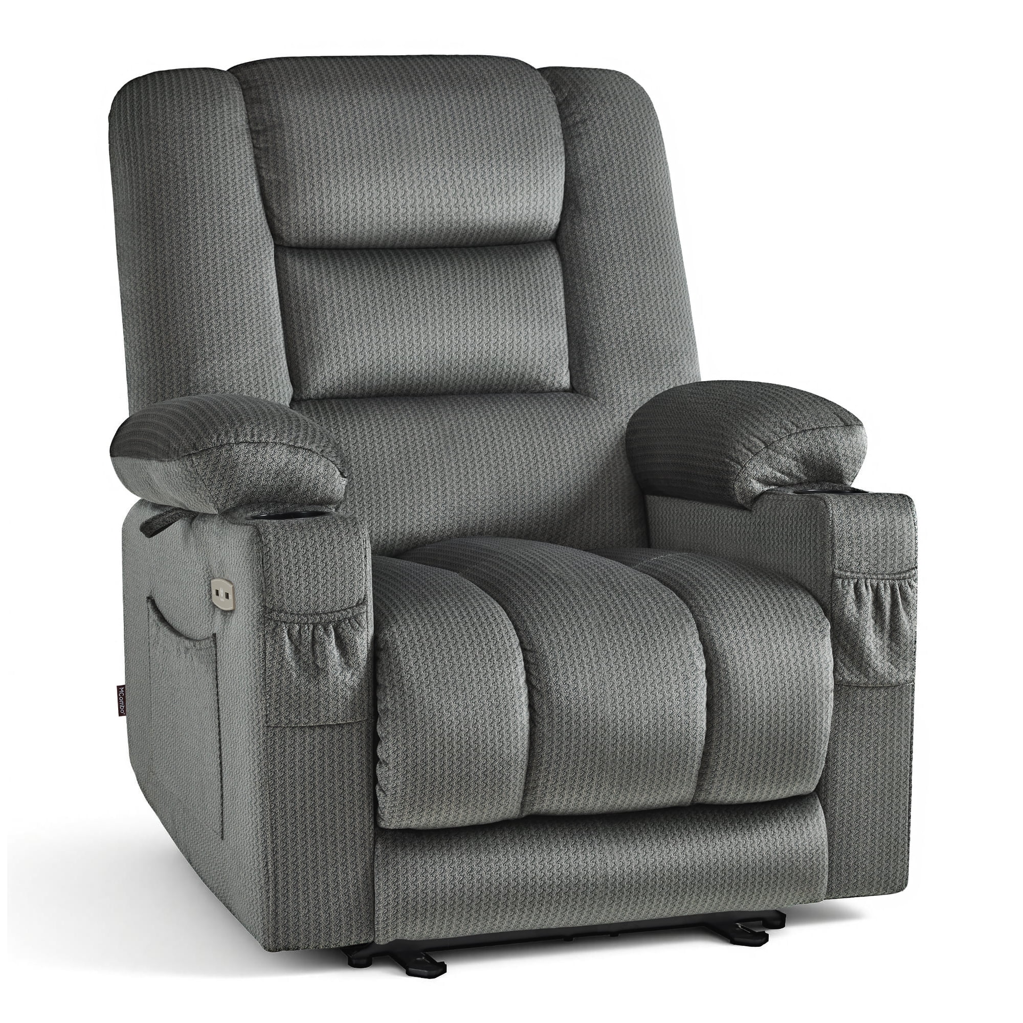 MCombo Electric Power Recliner Chair w/ Massage USB Cup Holders for Living Room Grey Fabric 6079