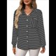 thumbnail image 2 of Camisas de Mujer con Botones, Blusas Clásicas A Rayas de Larga con Cuello y Bolsillo para Oficina. Negro XL, 2 of 9