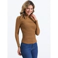 thumbnail image 4 of DARING DIVA Solid Mock Neck Sheer Panel Top L Brown, 4 of 6