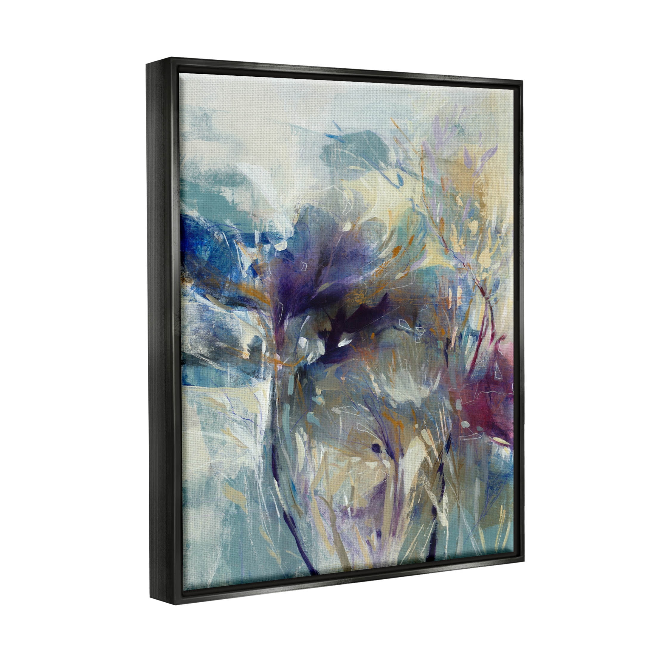 Stupell Industries Abstract Layered Botanical Arrangement Painting Jet Black Floating Framed Canvas Print Wall Art, Design by K. Nari