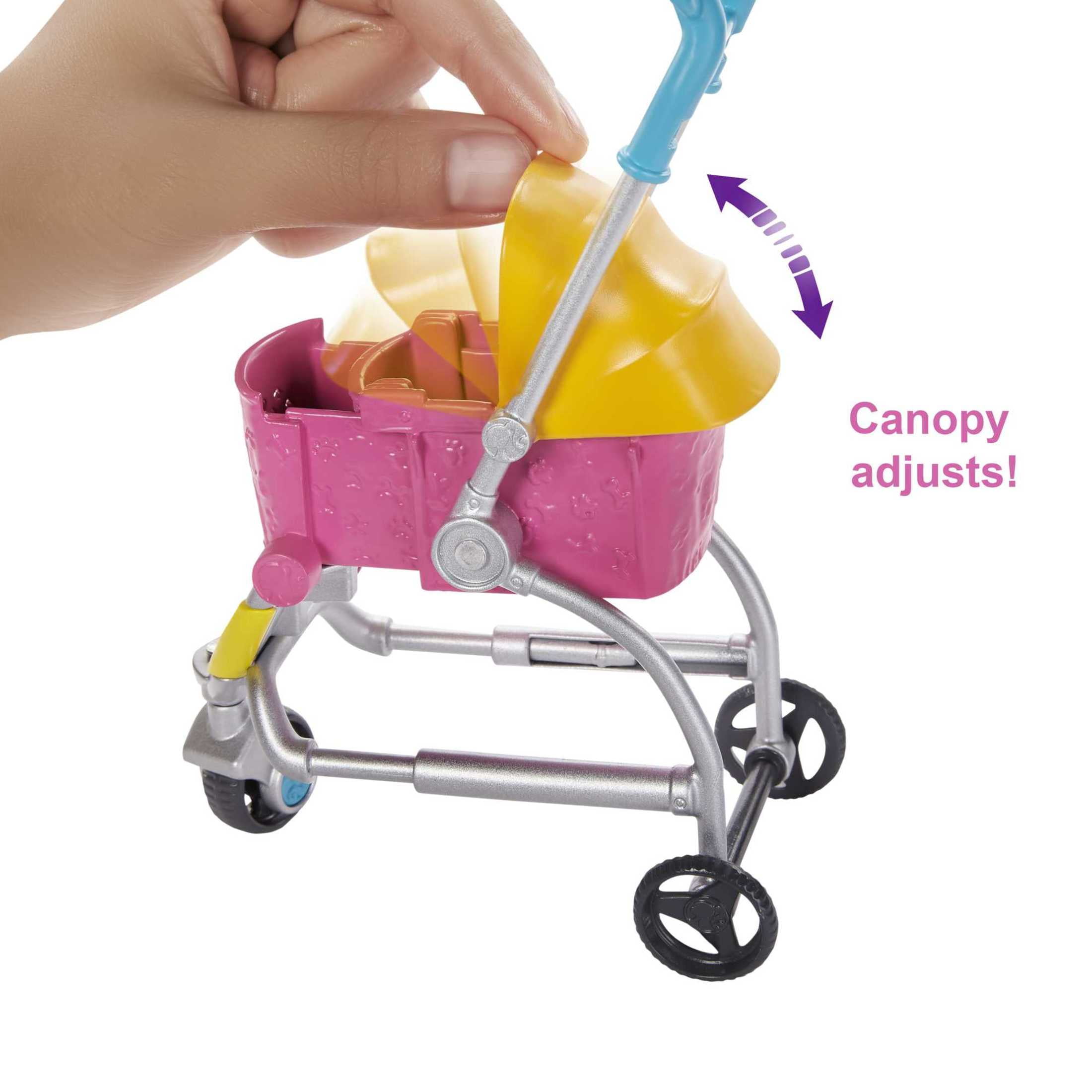 Barbie Pets Stroll & Play Pups Playset with Blonde Doll, Transforming Stroller [Walmart Exclusive]