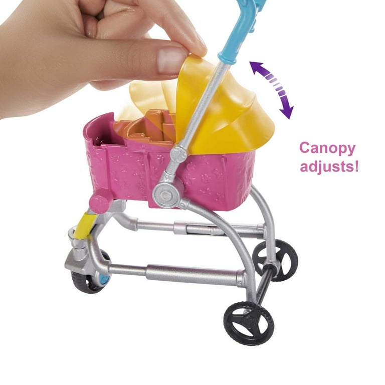 Barbie Pets Stroll Play Pups Playset with Blonde Doll Transforming Stroller 2 Pets Accessories Multicolor