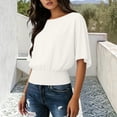 thumbnail image 2 of YUGYXL Womens Elastic Hem Crop Tops Breathable Smooth Shirt Flowy Half Sleeve Shirts for Women Crewneck Cute Crop Tops Basic Tees White S, 2 of 6