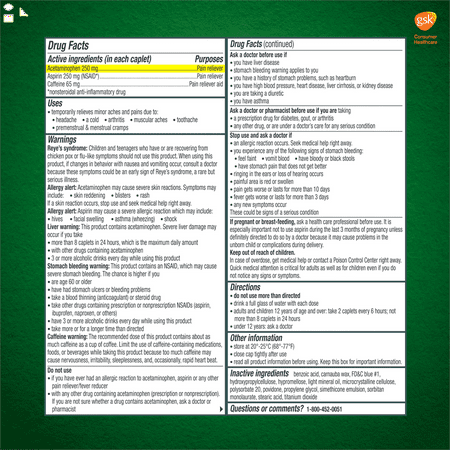 Excedrin Extra Strength for Headache Relief, 300 Caplets | Contains Acetaminophen, Aspirin, and Caffeine