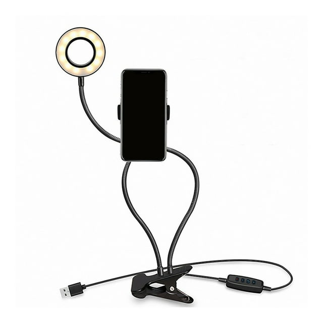 Selfie Ring Light Gooseneck Lamp Dimmable 10 Adjutable Brightness 3 Colors Mode White/Warm/Neutral Light USB Charging Port Desk Lamp with Clamp Cell Phone Mount Holder Clip for Laptop PC Com