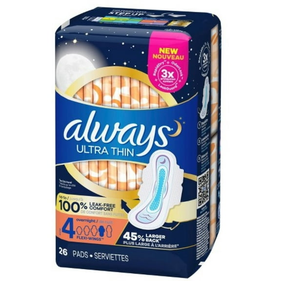 Always Ultra Thin Pads Overnight Flexi-Wings 26 Each (Pack of 2)