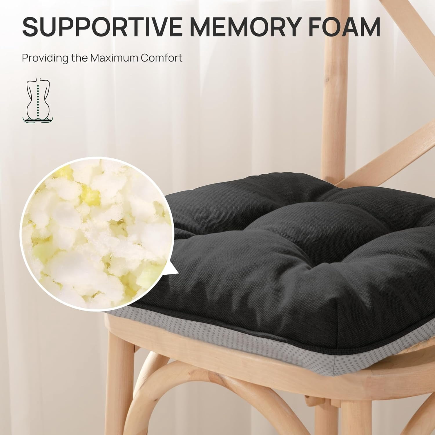 Memory Foam Chair Cushions Set of 4, Outdoor/Indoor Chair Pads for Dining Chairs 4 Pack, Seat Cushions for Kitchen, Dining Room, Office, Patio Chairs, 15.5"x15.5"x3.5"