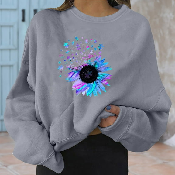 Aayomet Long Sleeve Crop Tops For Women Women's Crew Neck Ruffle Lantern Sleeve Causal Tunic Shirts Tops Blouse with Smocked Cuffs,Gray S