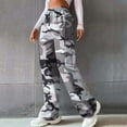 thumbnail image 2 of QATAINLAV Women Camo Cargo Pants High Waist Baggy Wide Leg Sweatpants Outdoor Casual Drawstring Hiking Pants Military Tactical Pants with Pockets Lightning Sales Gray L, 2 of 6