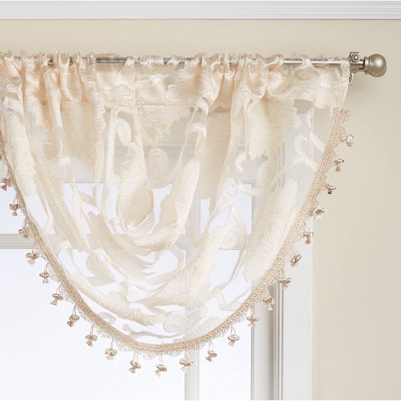 Regal Home Collections Scroll Sheer Waterfall Window Valances - Beige