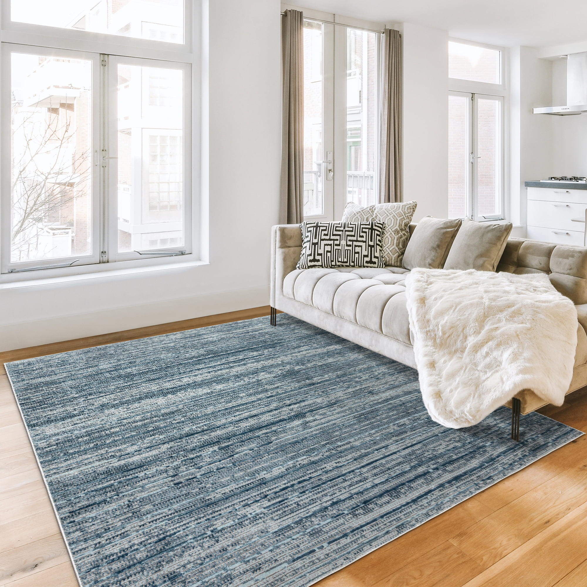 Gertmenian Missha Dario Modern/Contemporary Striped Blue Indoor Area Rug, 6x9