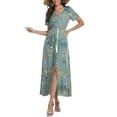 thumbnail image 5 of VintageClothing Women Boho Floral A Line Short Sleeve Maxi Dress Loose Vacation Beach Long Dress Green XL, 5 of 8