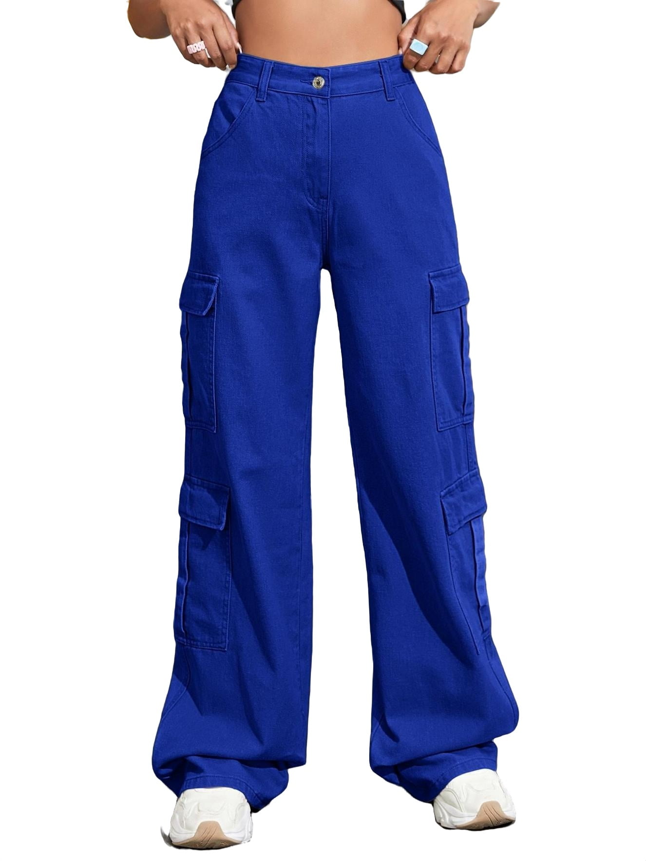 Women's Jeans High Waist Cargo Jeans Royal Blue S