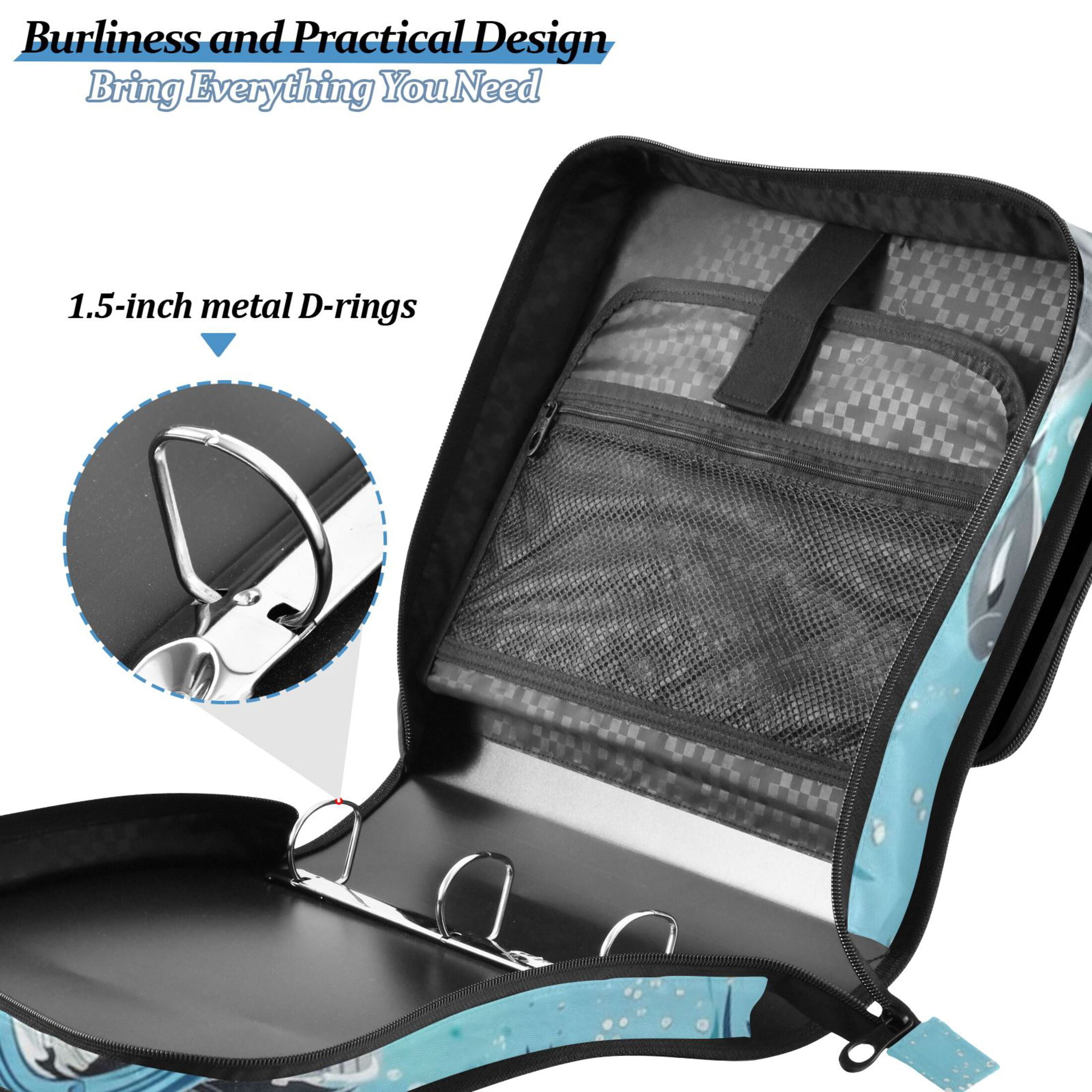 3 Ring Zipper Binder with Shoulder Strap Waterproof Trapper Keeper 2 Inch D-Ring 500 Sheets Capacity Dog Diver in Sea